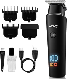 VGR Cortadora de barba inalámbrica para hombre, afeitadora eléctrica recargable con batería de 500 minutos, kit de aseo para rastrojos faciales de precisión profesional, cuerpo, corte de pelo de