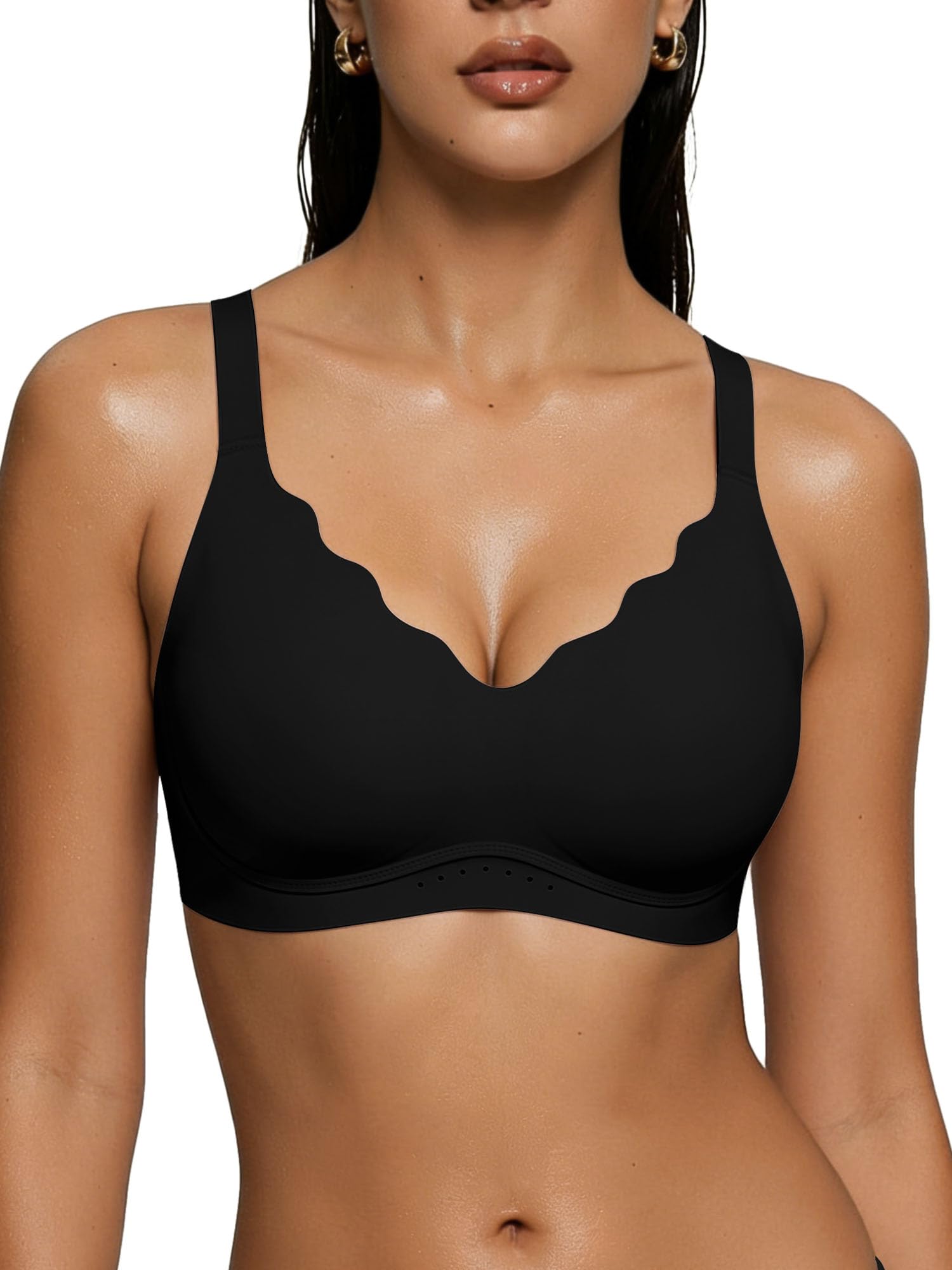 As Fairy Wireless Bras for Women Full Coverage Seamless Scalloped Push Up No Underwire Everyday Bra with Air Holes