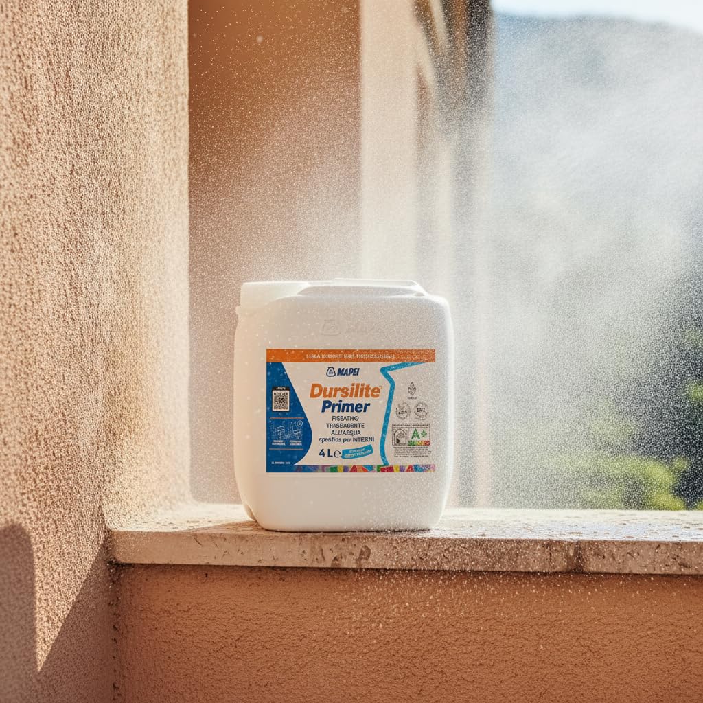 MAPEI Dursilite Primer, Fissativo Trasparente Base Acqua per Muri Interni, Promotore di Adesione, Basse Emissioni VOC, Consolidante per Pitture e Smalti (4 Litri)