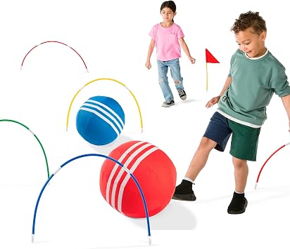 HearthSong Oversized Kick Croquet Outdoor Game fro 4+ years With Two 14" Cloth-Covered Balls, Seven Wickets, and Two Finish Flags