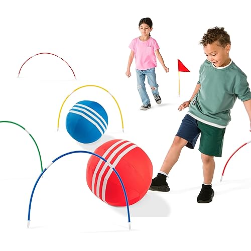 HearthSong Oversized Kick Croquet Outdoor Game fro 4+ years With Two 14" Cloth-Covered Balls, Seven Wickets, and Two Finish Flags