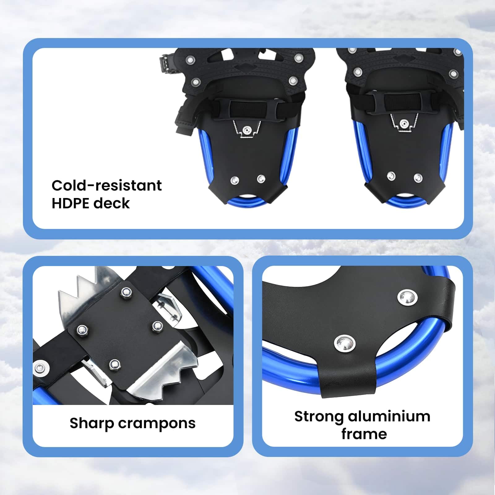 vidaXL Racchette da Neve 3 in 1 con bastoni da Trekking Blu e Nero, Ciaspole in Alluminio per Il Giardino, Attrezzatura Outdoor Regolabile, Accessori Moderni per Camminare sulla Neve
