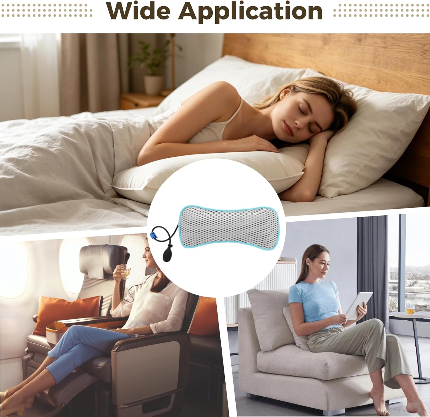 Inflatable Lumbar Support Pillow for Lower Back Comfort, Breathable Lumbar Pillow with Hand Pump, Portable Back Support Cushion for Office Seat, Car, Travel
