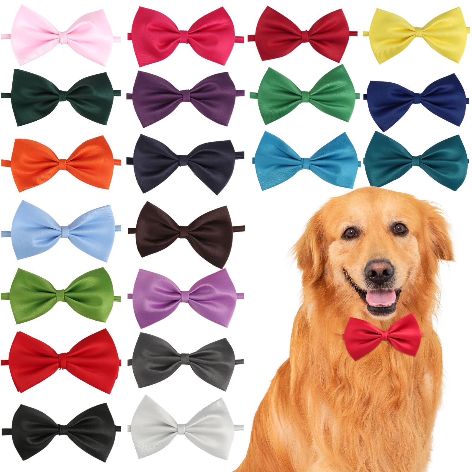 lahnao 60 PCS Dog Bow Ties with Adjustable Collar, 5 x 9cm Bow Tie for Dogs 20 Colours Cat Bow Tie