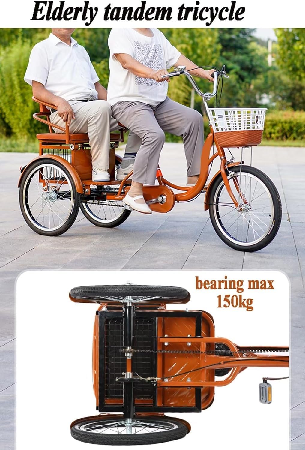 Rowery Turystyczne Typu Cruiser Z Siedzeniem Pasażera, Skuter Dla Osób Starszych, Trójkołowy Rower Z Hamulcem, Wózek Zakupowy, Riksza, Rower Z Pedałami, Black, 20inch