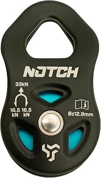 Notch Thirty-Three Micro Pulley with Massive Strength, MBS 7,418 lbs. 33kN, Purpose-Built for Canopy Use, Mid-line Attachable with Swinging Side Plates, Use with Lines up to 1/2 12.9mm 100053