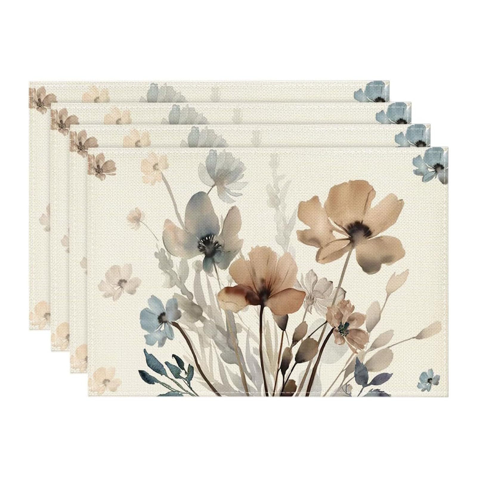 Treer Placemats Set of 2/4/6/8, Place Mats for Table Washable Stain Resistant 30x45cm Table Mats Dinner Table Decorations Green Plant for Restaurant Kitchen Dining Wedding Decor (Ink,8 pcs)