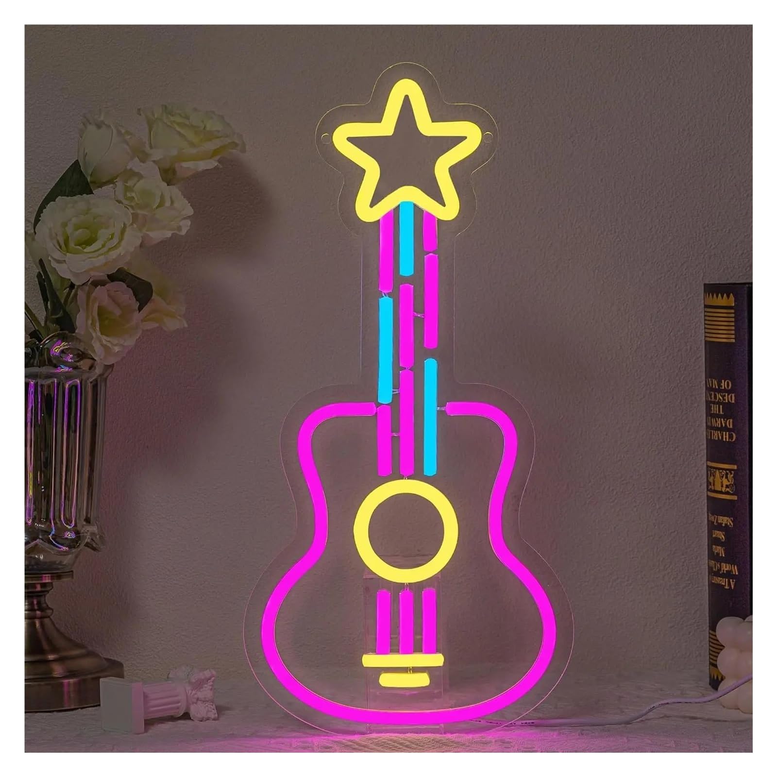 RONGCH Hanging Art Signs ﻿ Guitar Neon Sign for Bedroom Livingroom Club Bar Man Cave Party Wall Decoration 42x20.5cm