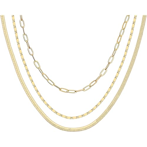 PAVOI 14K Gold Plated Dainty Layering Necklaces for Women | Snake Chain, Curb Link, Paperclip Layered Chains | Trendy Layering Necklace