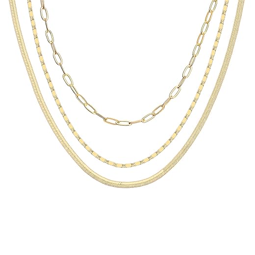 PAVOI 14K Gold Plated Dainty Layering Necklaces for Women | Snake Chain, Curb Link, Paperclip Layered Chains | Trendy Layering Necklace
