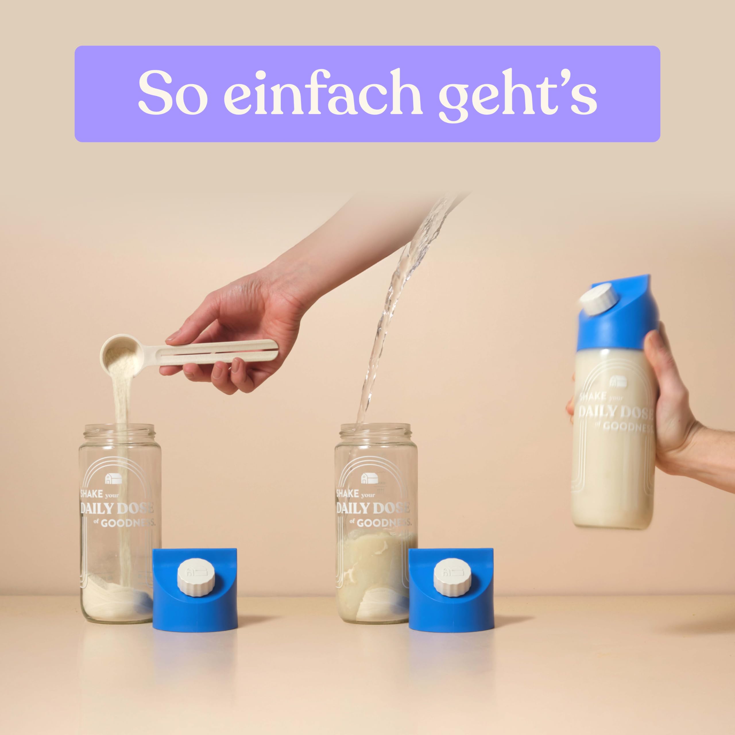 Blue Farm Starter Kit Deluxe bestehend aus Mixflasche, Dosierlöffel und 8 Liter Haferdrink zum Selbstmischen – 100% vegan, laktosefrei & glutenfrei – 90% weniger Verpackungsmüll