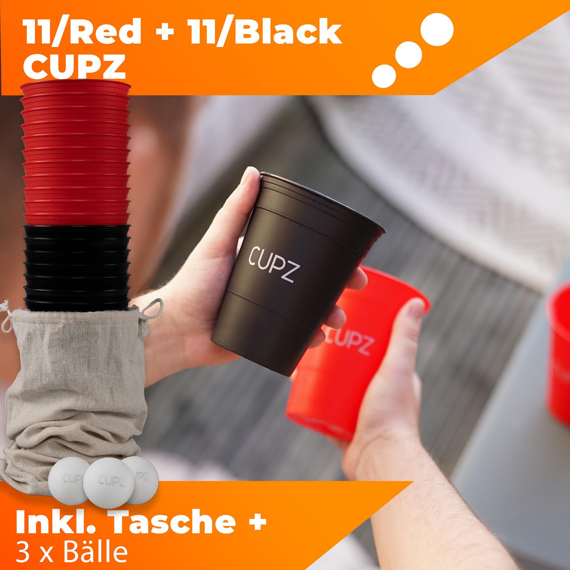 Becher Set 22 Hartplastikbecher - Wiederverwendbar und Spülmaschinenfest - für Erwachsene, Perfekt für jede Gelegenheit - 16oz / 473ml - (11 Schwarz + 11 Rot) (Black/Red)