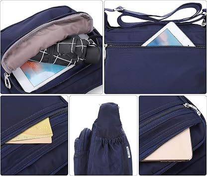 NOTAG Womens Shoulder Bag Multi Pocket Crossbody Bag Waterproof Tote Handbag Travel Purse Lightweight Messenger Bag for Casual Sport Hiking Travel, 2 Size (L, blue)