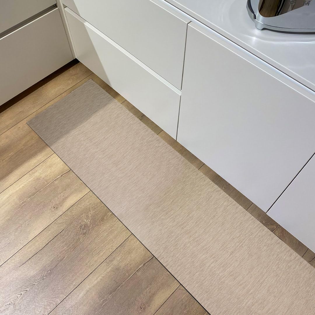 OLIVO.shop Tappeto Cucina Antiscivolo Lavabile, Passatoia Cucina e Corridoio, Tinta Unita Effetto Rattan, al Metro, Passatoia Cucina ROTOLO REFLEX (BEIGE, 50x180 cm)