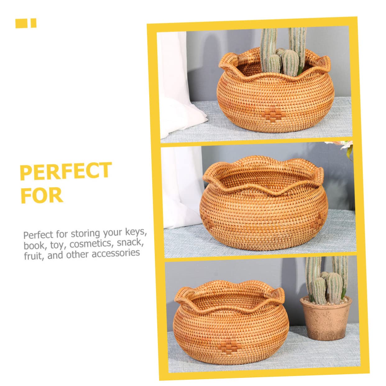Abaodam Cesta Tejida de Fibras Naturales para Snacks y Frutas, Organizador Versátil para Escritorio y Hogar