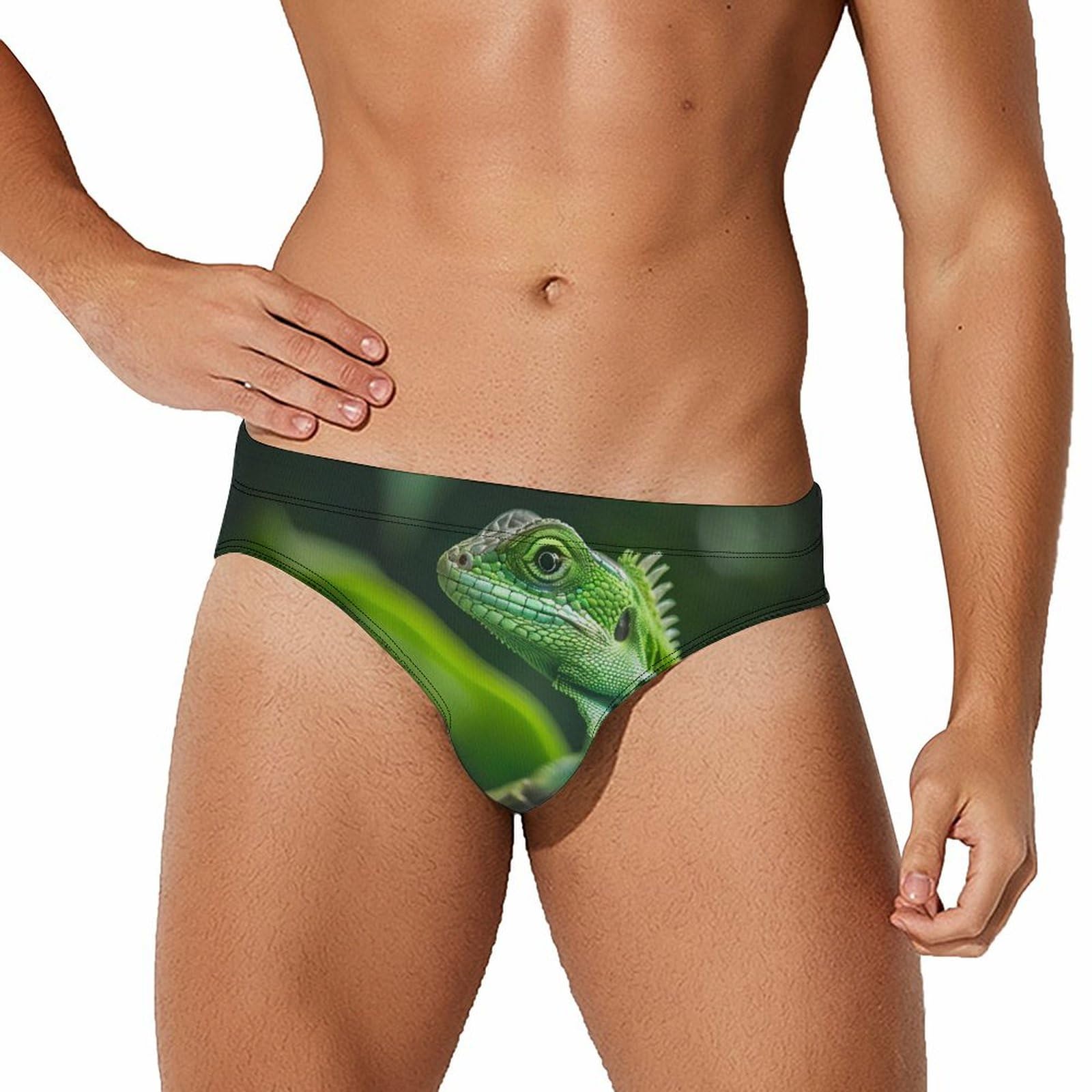 Green Lizard Mens Swim Briefs Bikini Swimwear Print Beach Shorts Sexy Swimsuit M
