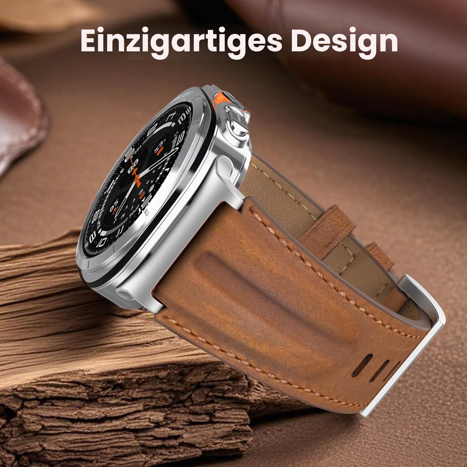 Armband aus echtem Vollnarbenleder, kompatibel mit Samsung Galaxy Watch Ultra Armbändern 47mm (2025/2024), robuster Metallverbinder, handgefertigt, Vintage Samsung Uhrenarmband für Männer und