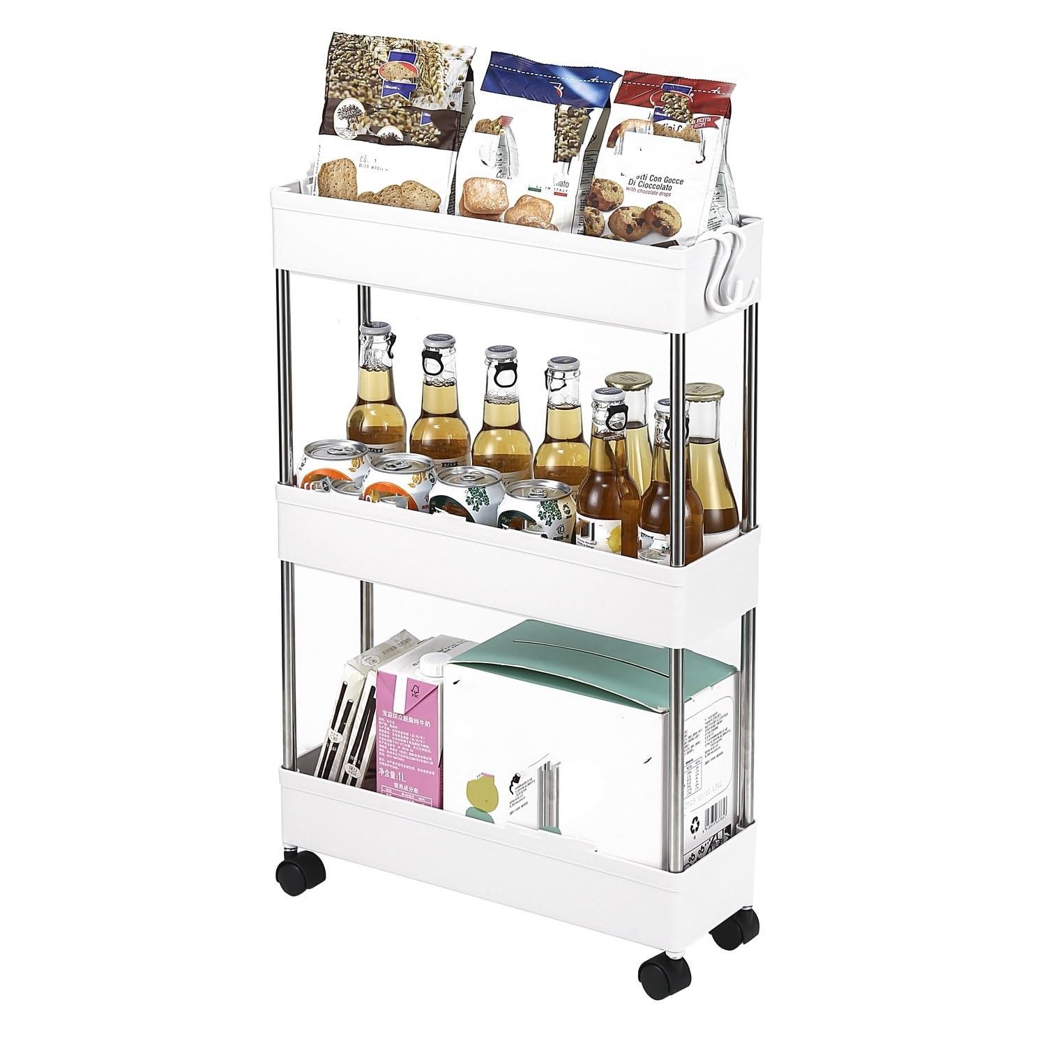 Carrello sottile a 3 strati su ruote, scaffale mobile ultra sottile per cucina e bagno, spazio stretto multifunzionale