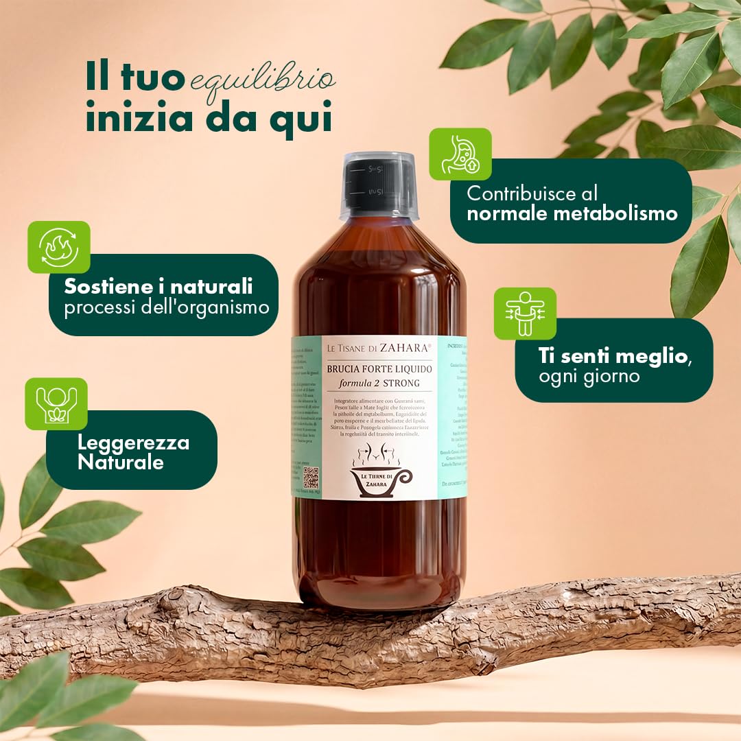Miscela Forte Liquido Strong, Tisana Drenante Forte per Donna e Uomo, Aiuta Pancia e Gambe Gonfie, Tisana Liquida Pronta all’Uso con Garcinia, Caffè Verde e pilosella, 500mL