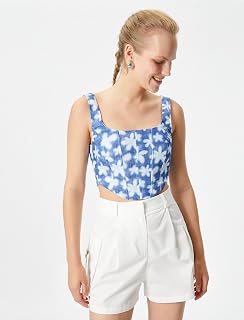 Koton Korse Büstiyer Crop Askılı Çiçekli Kare Yaka