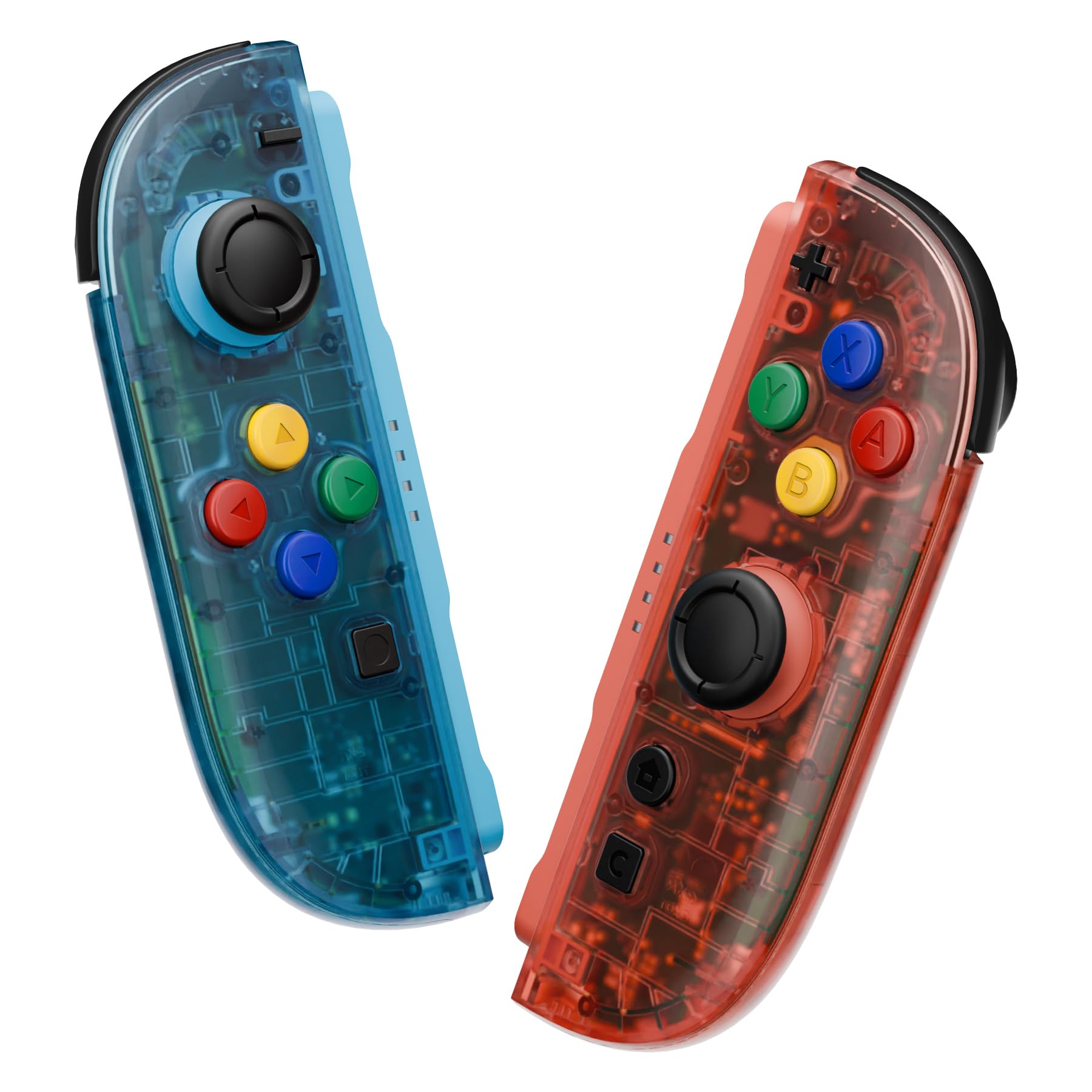 eXtremeRate Ersatz Shell & Buttons Set für Switch 2 Joycons, Essence Version Faceplate/Back Cover/Griff Deko Streifen/ABXY D-Pad-Knöpfe Zubehör für Switch 2 Joy Con-Clear Blau&Clear Orange