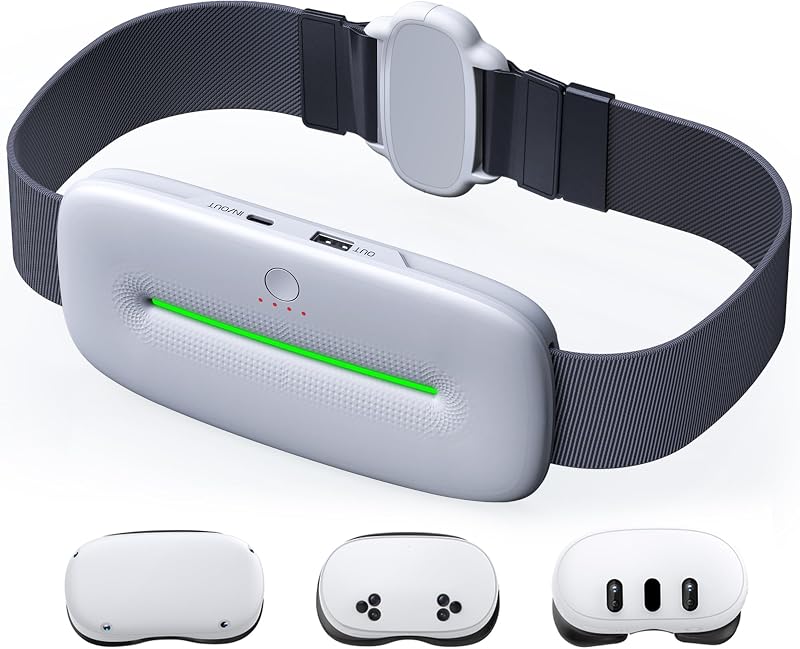 DXKK Paquete de batería para cinturón para Meta Quest 3/3S/2/Oculus Quest 2, capacidad de 12000 mAh, carga rápida de 20 W para extender el tiempo de reproducción de 5 a 7 horas para auriculares VR, cargar su teléfono y más