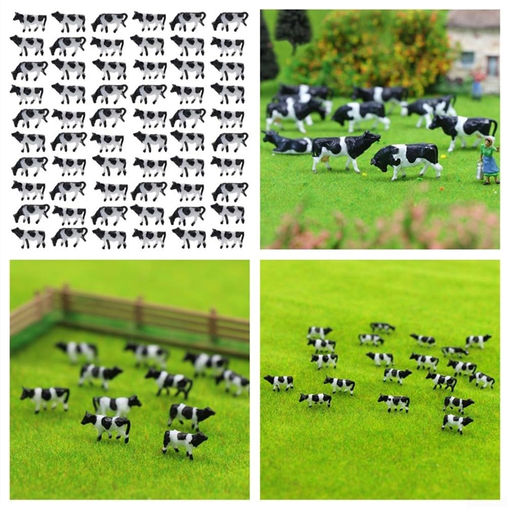 Lot de 60 figurines de vache à l'échelle N, idéales pour les modèles réduits de chemin de fer et le design, fabriquées en plastique