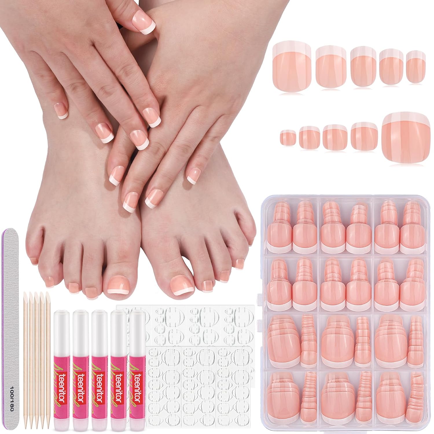 Teenitor Press-On Nails - French Tip Short Square Nails