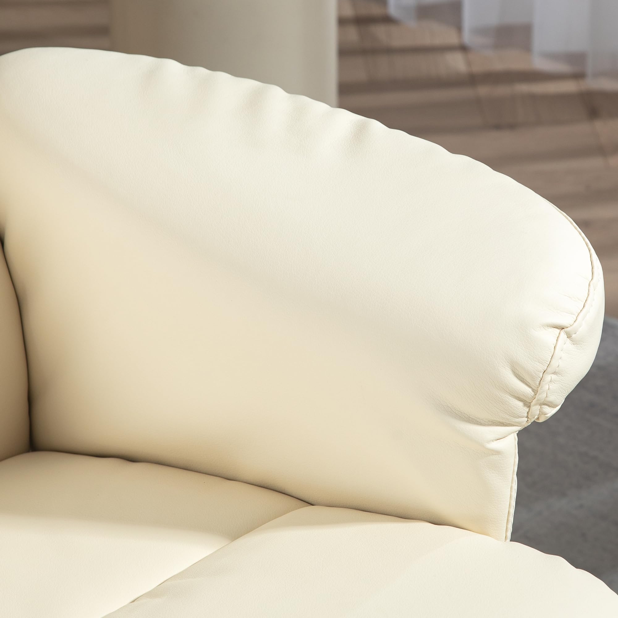 HOMCOM Relaxsessel mit Hocker, 360°drehbarer Fernsehsessel mit Liegefunktion Lesesessel für Schlafzimmer, Wohnzimmer, Kunstleder, Cremeweiß