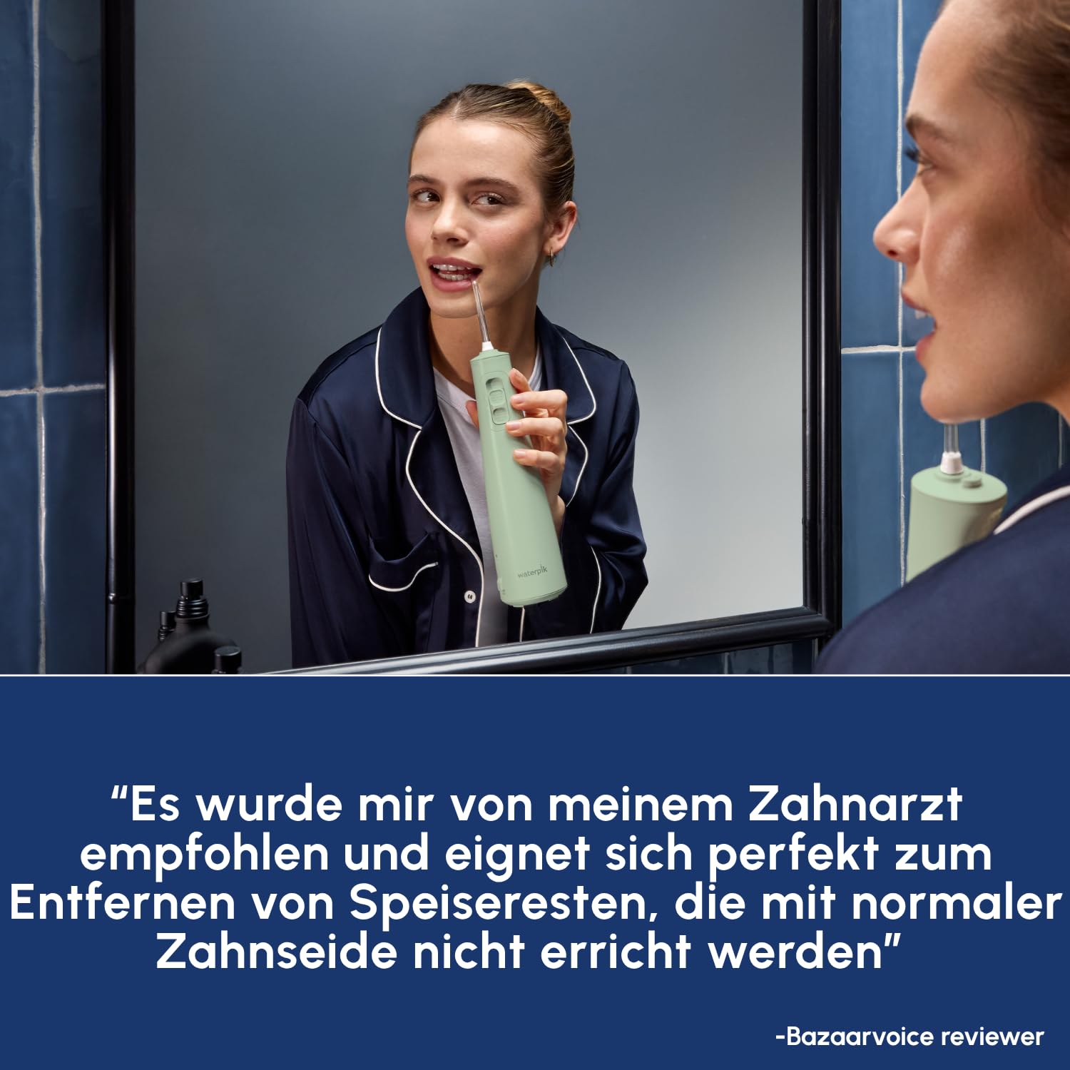 Waterpik Pulse Munddusche kabellos, Professionelle 99,9% Plaque Entfernung, 2 Intensitätsmodi, Zahnzwischenraumreiniger, 45 Sekunden Wassertankkapazität, 2x Aufsätze enthalten, mintgrün