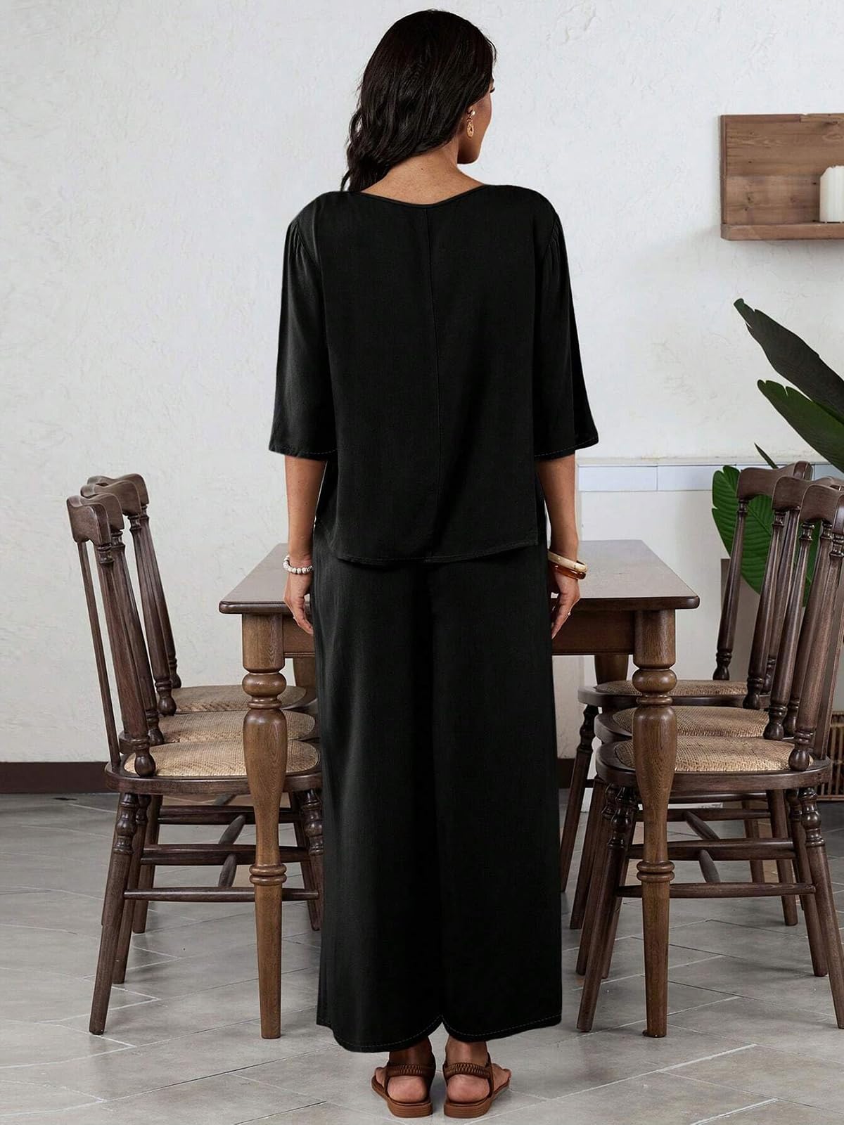 Conjunto de 2 piezas para mujer, conjuntos de descanso a juego, trajes de otoño 2025, ropa de moda con cuello redondo — view 3