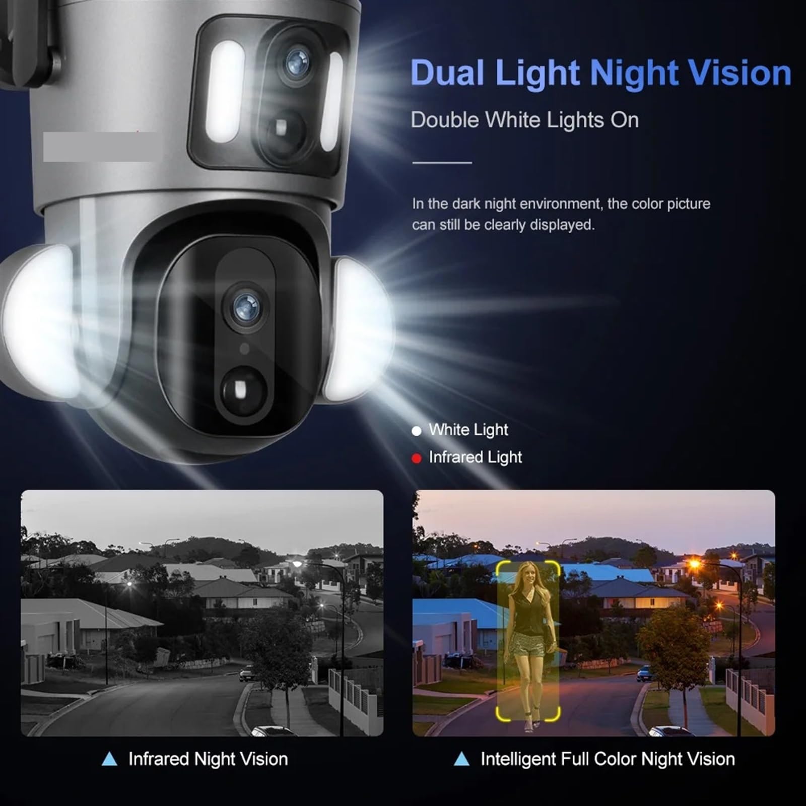 Caméra de sécurité, 9W 2K Double écran 4G caméra Solaire extérieure 4MP PTZ détection PIR Liaison vidéo Suivi Automatique de vidéosurveillance(4MP WiFi Add 64G)