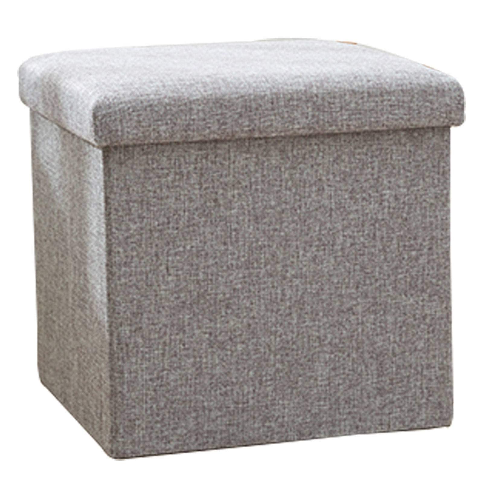Pouf pliant en lin gris foncé 38cm, boîte de rangement cubique pour salon et chambre