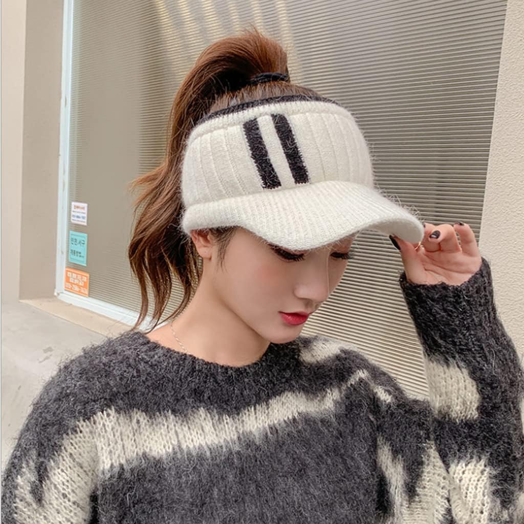 Baseball Cap,Fashion Handmade Knit Winter Outdoor Women Girl Warm Keeping Empty Top Wool Hat Color Matching Duck Tongue Hat Black