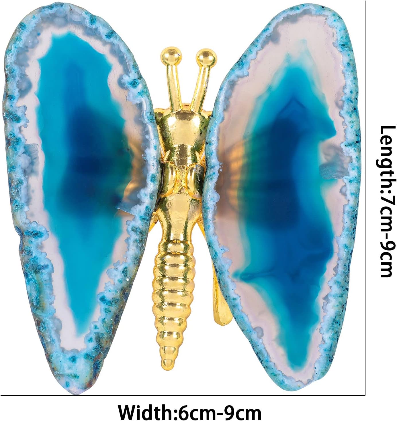 SUNYIK 2PCS Blue Agate Slice Butterfly Stand Figurine, Healing Stone Butterfly Wings Decor for Home Office Table Desktop