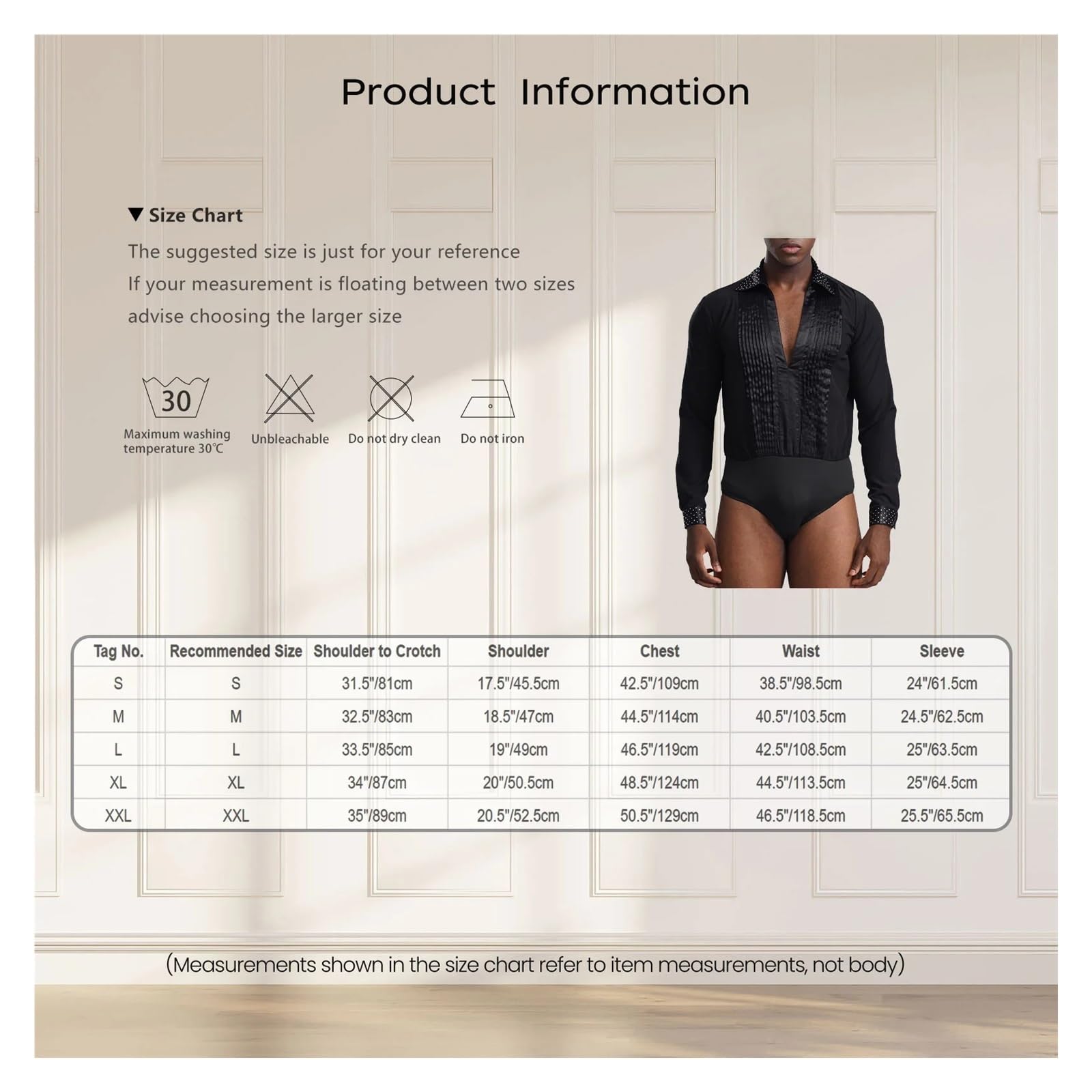 Camicia da Ballo Latino Costume da competizione di danza latina uomo con strass scintillanti, body ballo, abbigliamento sala, scollo a V, manica lunga, plissettato Per la danza