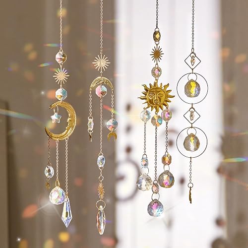 4PK Crystal Suncatcher for Windows Hanging Decor, Prism Sun Catcher