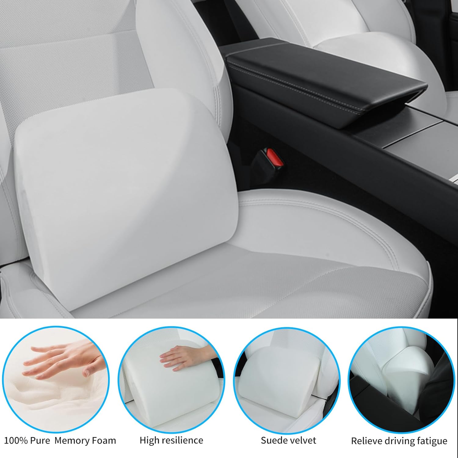 Lumbar Support Pillow Ergonomic Memory Foam Lumbar Pillow for Lower Back Pain Relief - Back Cushion for Driving, Chair Support for Car, Office & Gaming Chairs (White, 1PC)