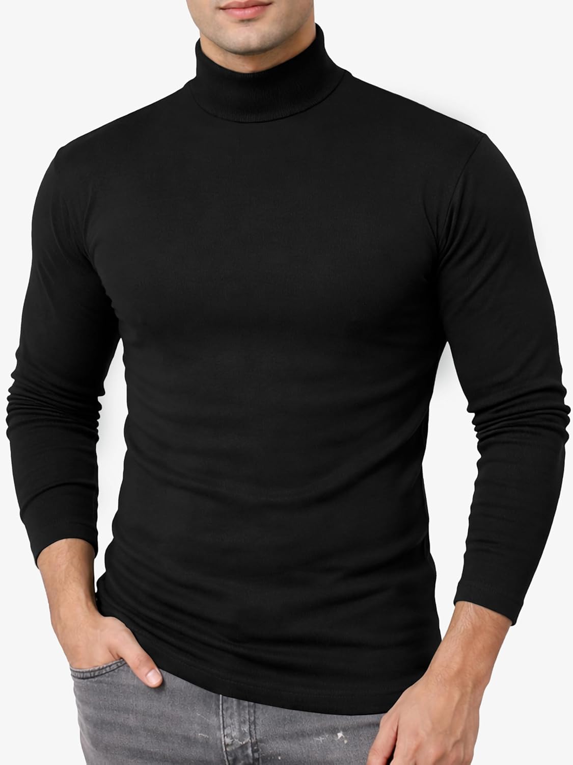 URBAN BUCK Mens Turtleneck Long Sleeve Shirt - Slim Fit Ultra Soft Stretchable Cotton Warm Winter Pullover Sweater for Men - Image 2