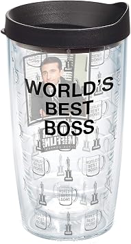 Tervis The Office Worlds Best Boss Made in USA Double Walled Insulated Tumbler Travel Cup Keeps Drinks Cold & Hot, 16oz, Classic