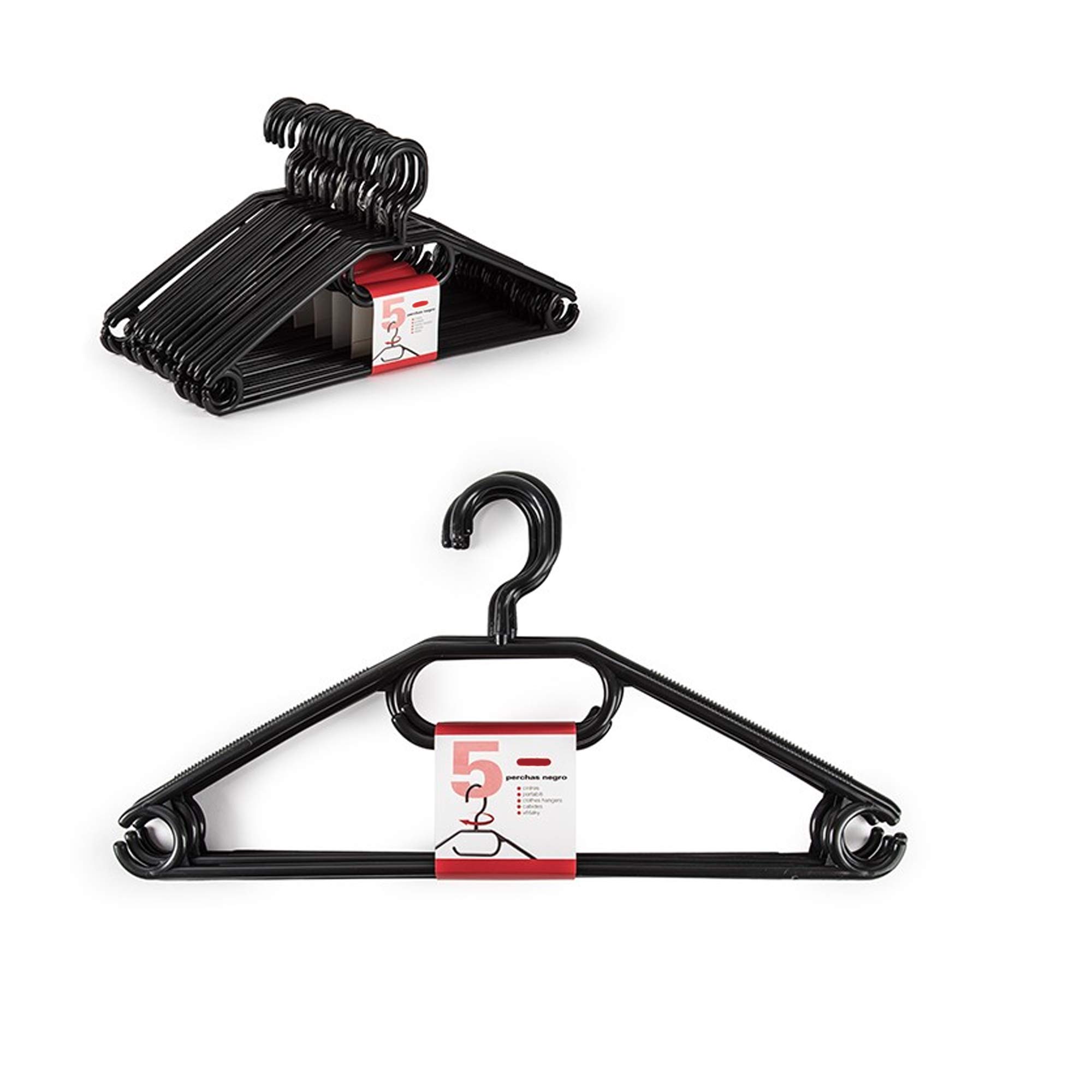 Pack of 5 Clothes Hanger Coat Premium Quality Strong Plastic Non-slip Rotating Hanger All Purpose Space-Saving For Jacket Trouser Dress Jeans Hangers (Black) - Image 2