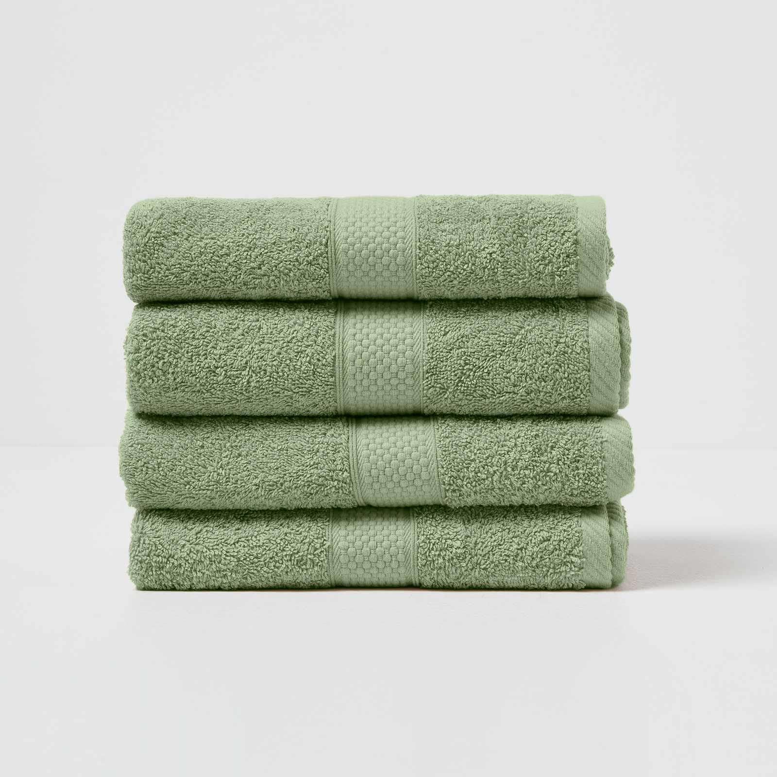 HOMESCAPES Sage Green Turkish Cotton Set of 4 Hand Towels Super Soft Thick & Absorbent 500 GSM Towel Heavy Weight for everyday Luxury