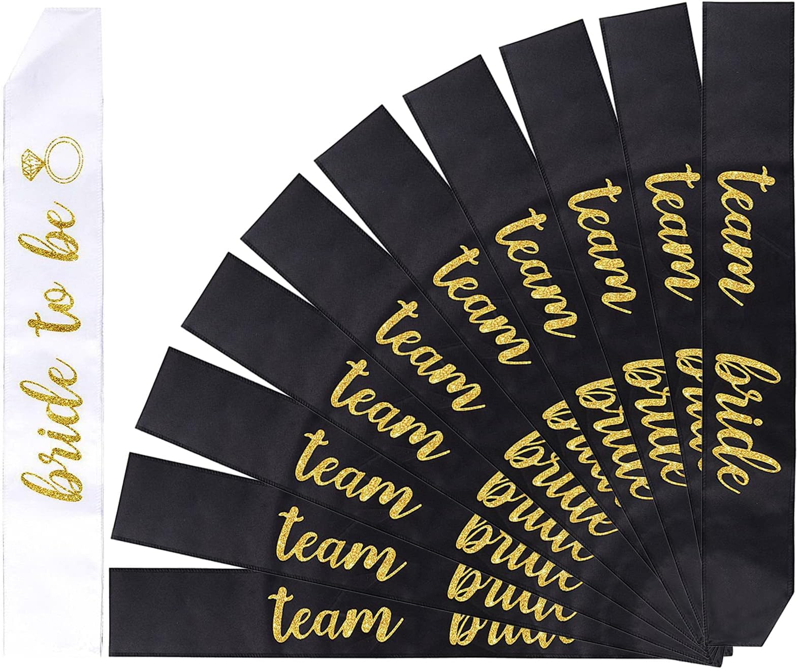 Alledomain 11 Pack Team Bride Sashes Set, 10Pcs Black & 1Pc White Bride to Be Sash Hen Party Sashes Hen Do Accessories Decoration Team Bridal Shower Sash Bride & Girls Wedding Hen Night Party Favor