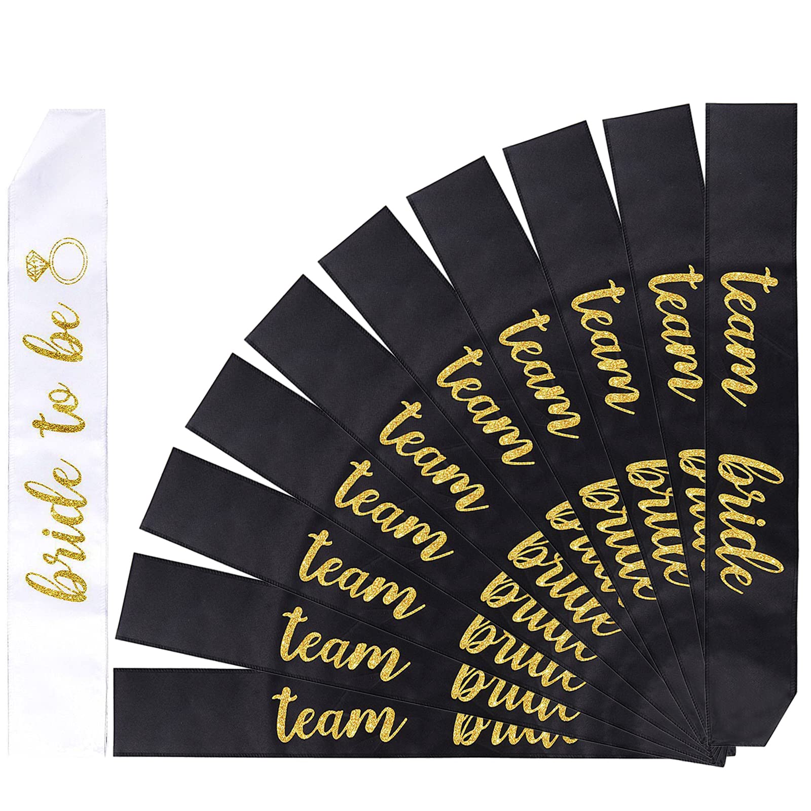 Lot De 8 écharpes Team Bride – Enterrement Vie De Jeune Fille, Mariage – Blanc Avec écriture Dorée