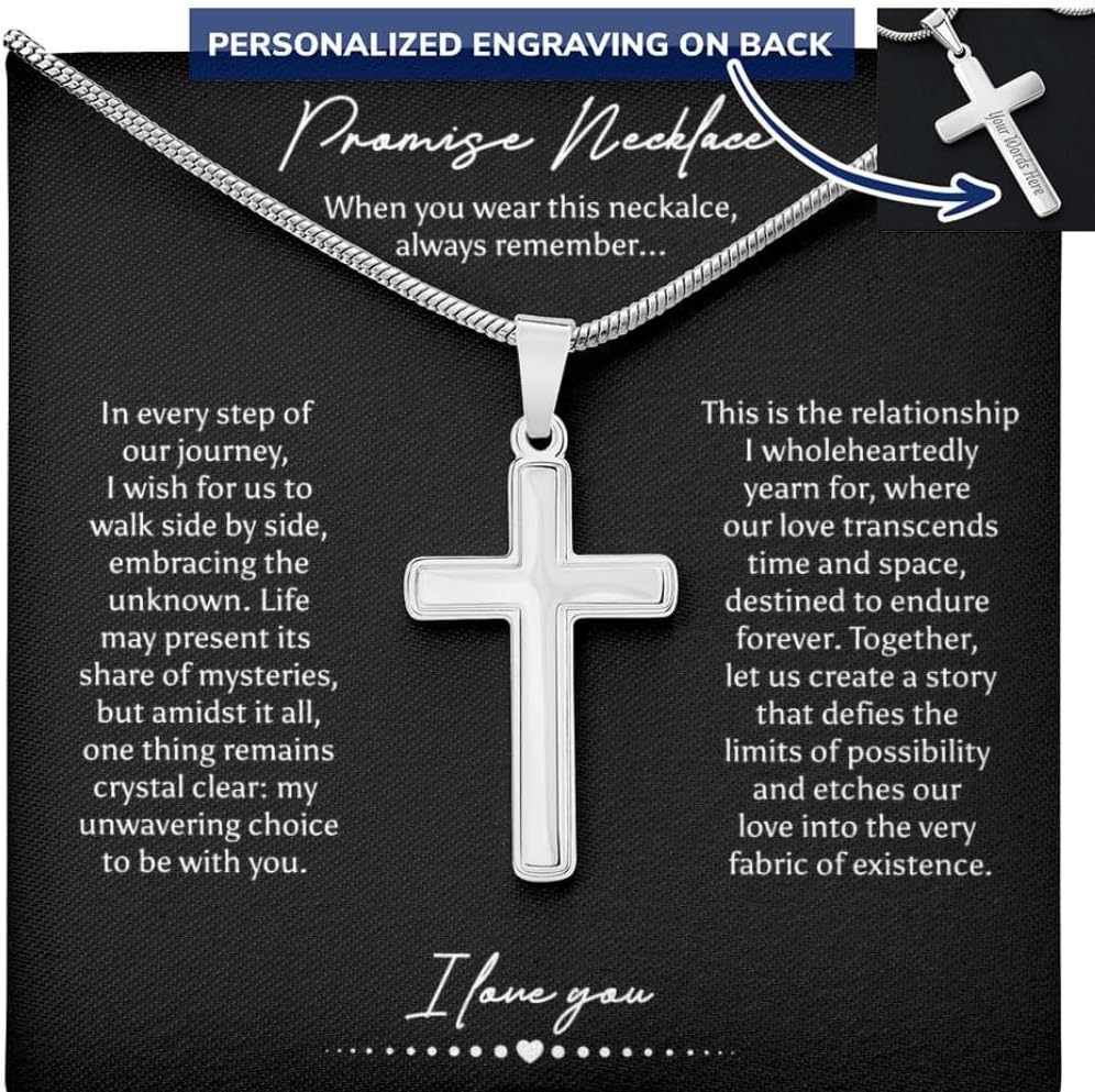 Promise Personalized Cross Necklace for Him, Sentimental Gift for Him, BF Gift for Birthday, Gift Ideas for Boyfriend