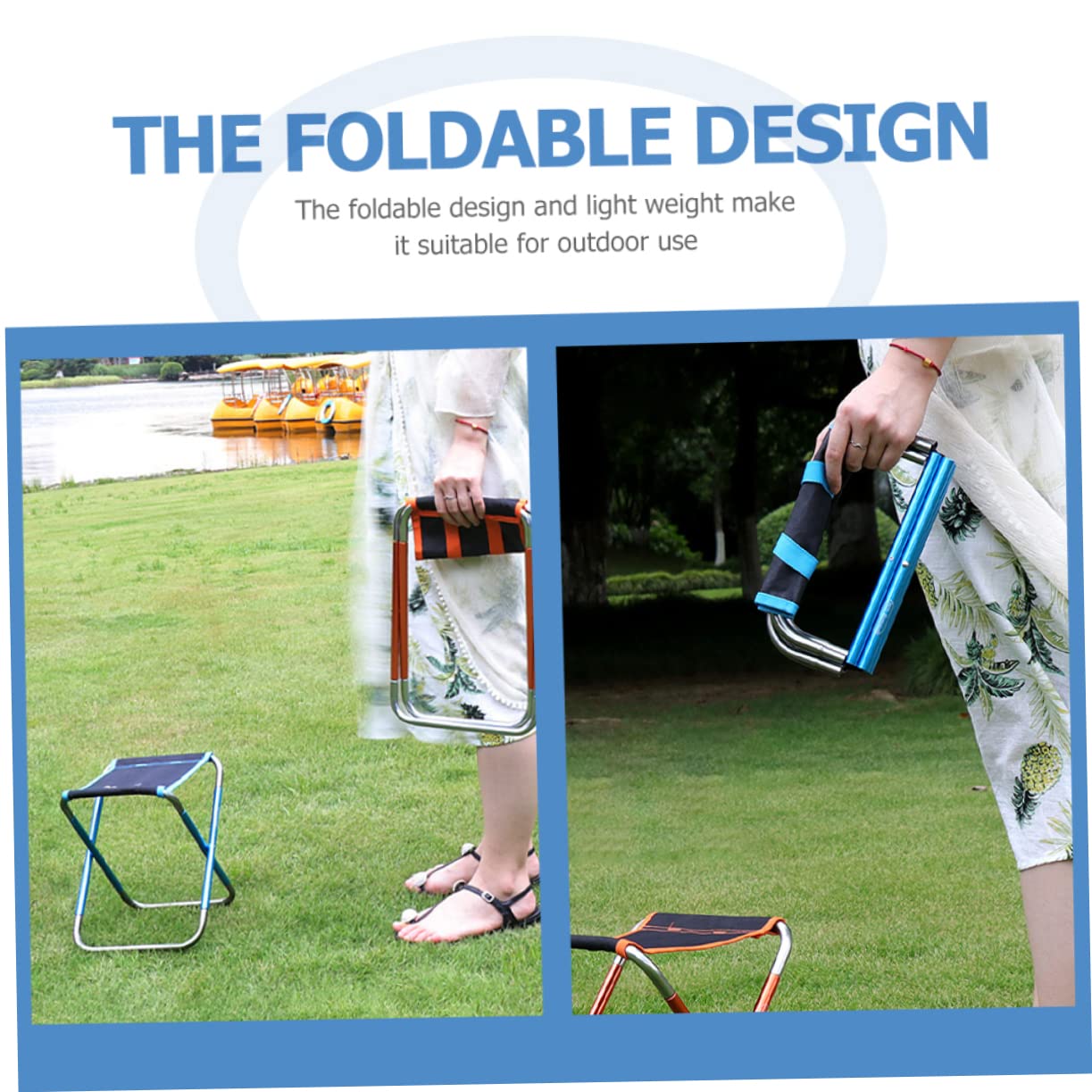 Taburete Plegable de Camping Portátil Azul para Playa y Jardín