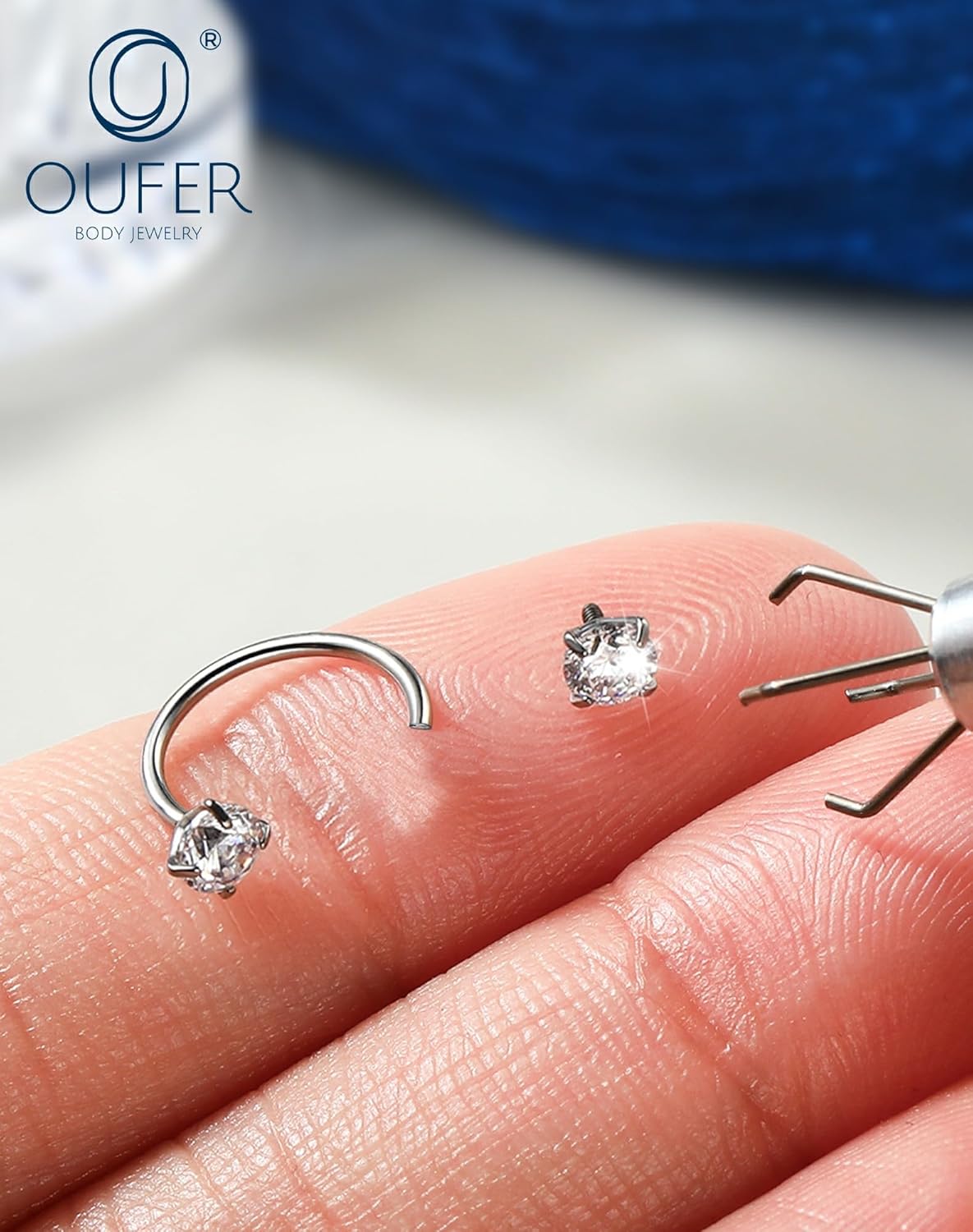 OUFER Horseshoe Nose Rings Studs, 316L Surgical Steel Double Shiny Clear CZ Nose Rings For Women, 18G 7MM Internally Threaded Cartilage Earrings, Lip Eyebrow Helix Ear Piercing Jewelry - Image 7