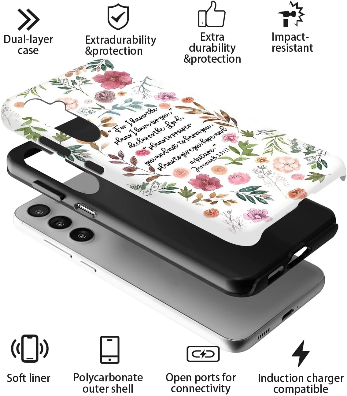 Compatible for Samsung Galaxy S25 FE 5G Case,Individualized and Distinctive Double Layer Protection Shockproof Phone Cover for Women Men Girl Boy,Bible Verses Floral Inspirational image 2