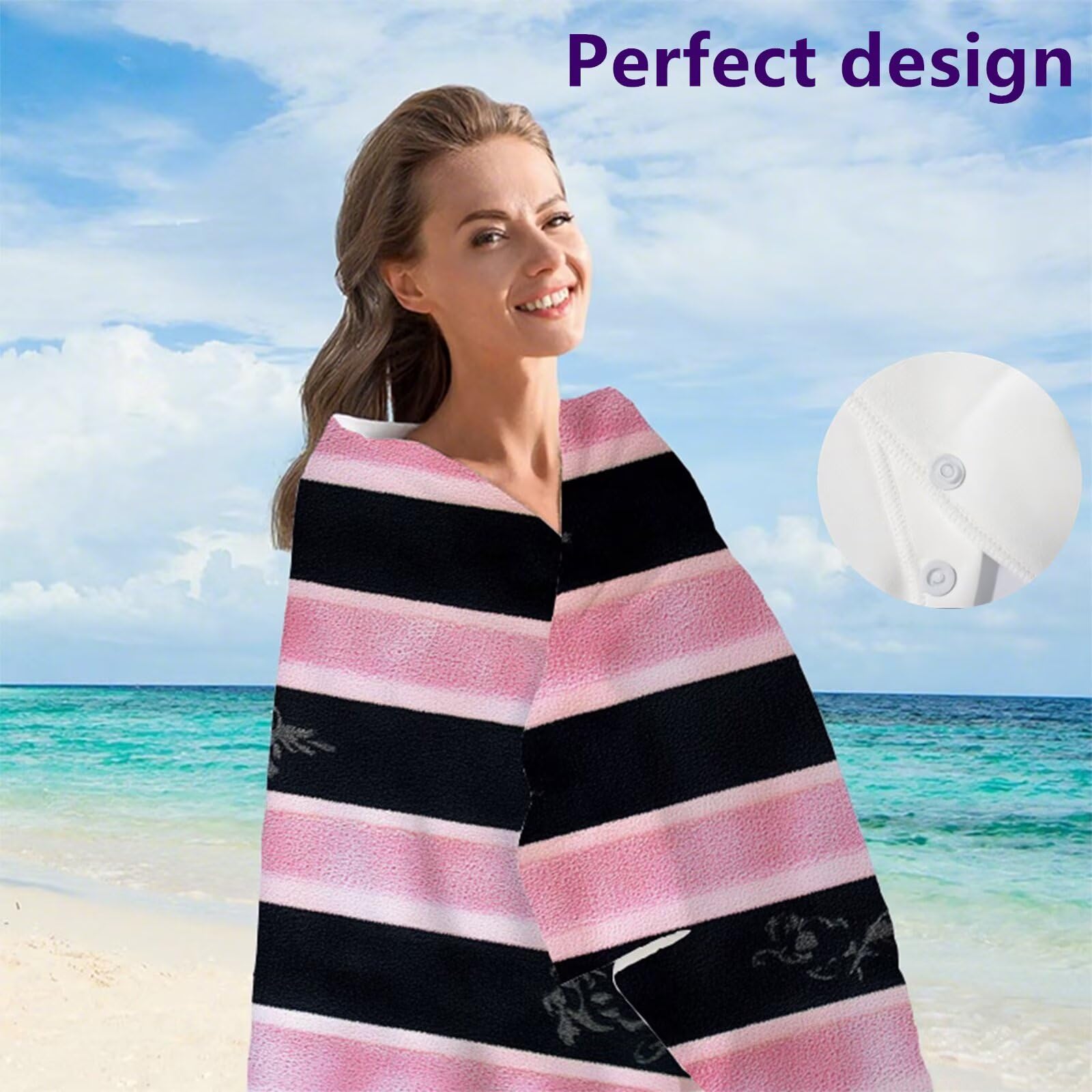 Telo Mare Microfibra 90x180 cm Telo Mare Grande, Asciugamano Palestra Assorbente Asciugatura Rapida, Asciugamano Mare Antisabbi, Compatto Stuoia Spiaggia per Piscina, Viaggio 2 Set- Nero Rosa G1-106