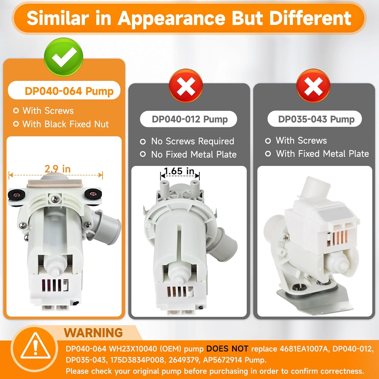 WH23X10040 DP040-064 Drain Pump (OEM) Replacement for GE GUD27ESSM1WW GTUN275EM GTUP240EM GTUP270GM Washer Drain Pump, Fit for Kenmore 26615322 Parts Drain Pumps Replace 228C2389P001 PS3501453